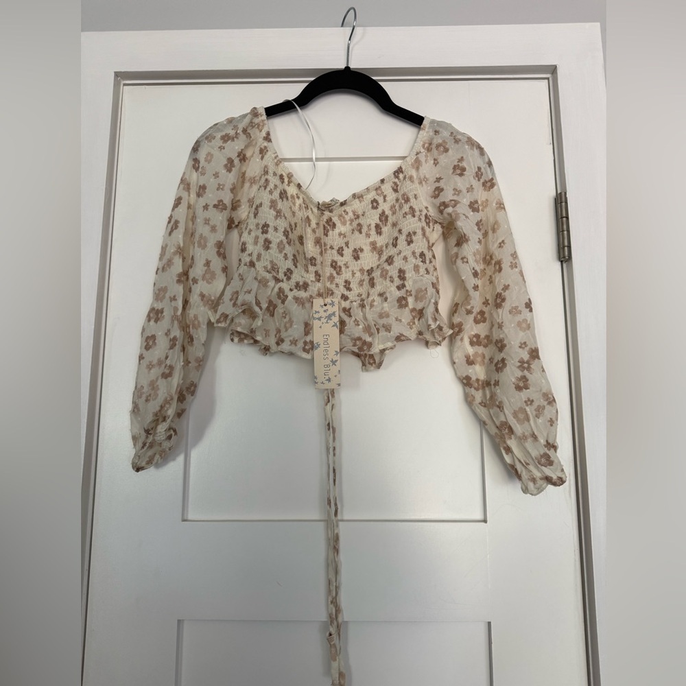 Endless Blu Floral Long Sleeve Crop Top~ Small - Picture 3 of 7